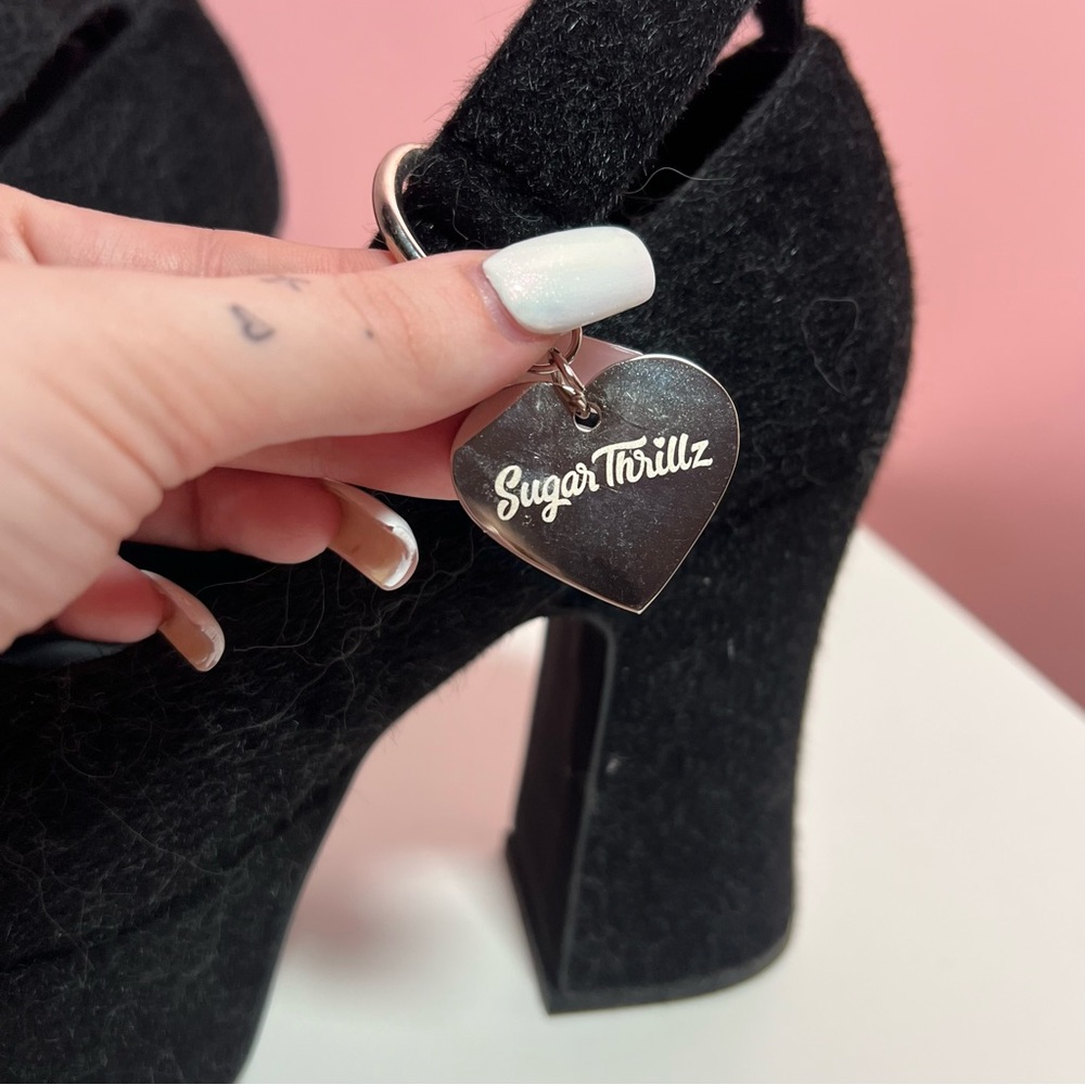 Y2k 2000s mcbling dollskill Sugar Trillz black fuzzy kitten platform heels - Picture 3 of 8